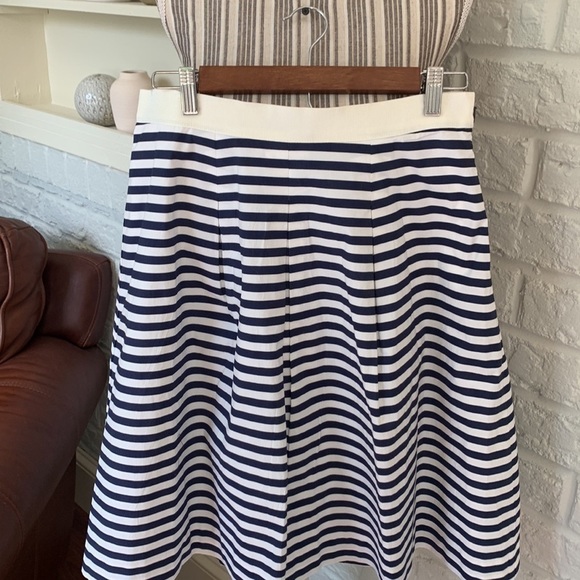 ANN Taylor Loft Navy Blue and White Stripe A-Line Pleated Skirt Size 8 - Picture 2 of 8